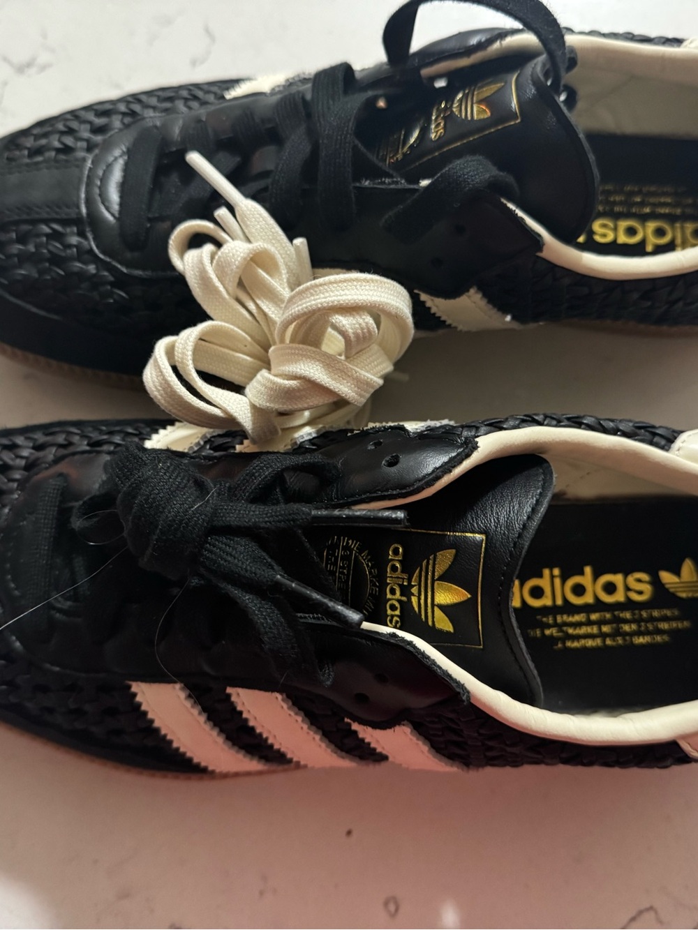 Adidas  Black woven Samba sneakers w/cream stripes